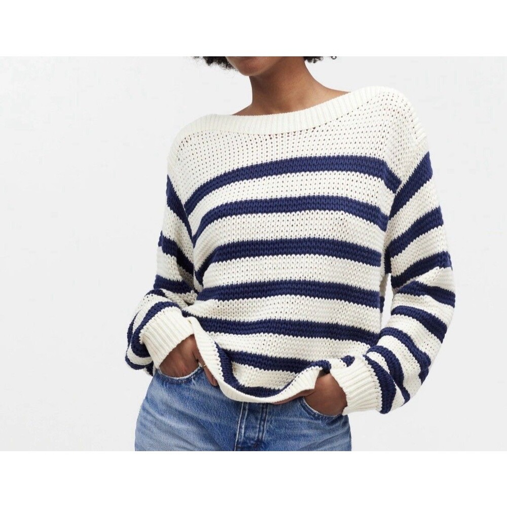 Madewell Boatneck Sweater Navy Striped Nautical Coastal Open Knit NQ340 New XS